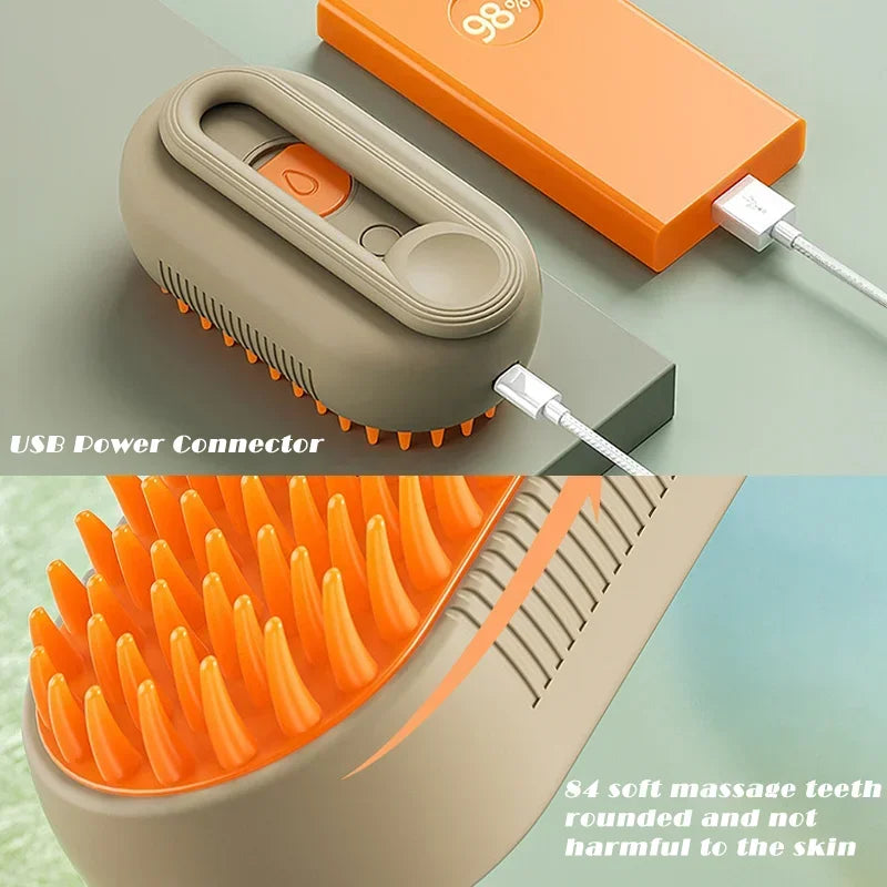 3-In-1 Steam Cat Brush & Grooming Comb - Effortless Pet Hair Remover with Massage Spray!