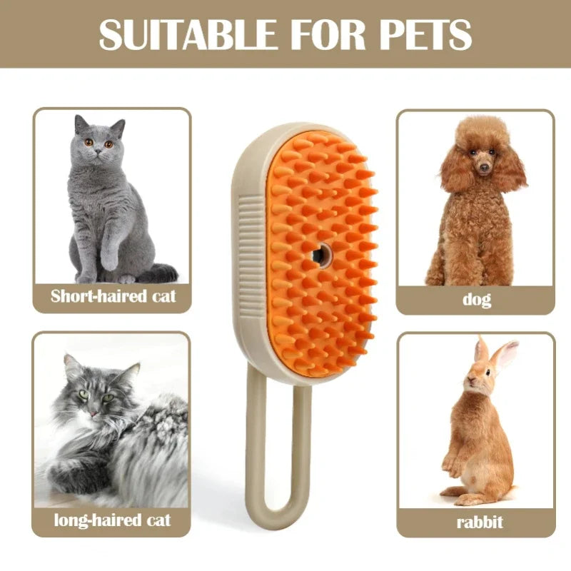 3-In-1 Steam Cat Brush & Grooming Comb - Effortless Pet Hair Remover with Massage Spray!