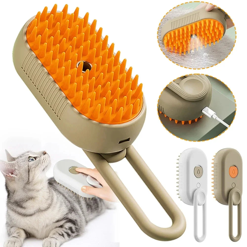 3-In-1 Steam Cat Brush & Grooming Comb - Effortless Pet Hair Remover with Massage Spray!
