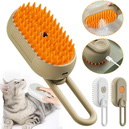 3-In-1 Steam Cat Brush & Grooming Comb - Effortless Pet Hair Remover with Massage Spray!