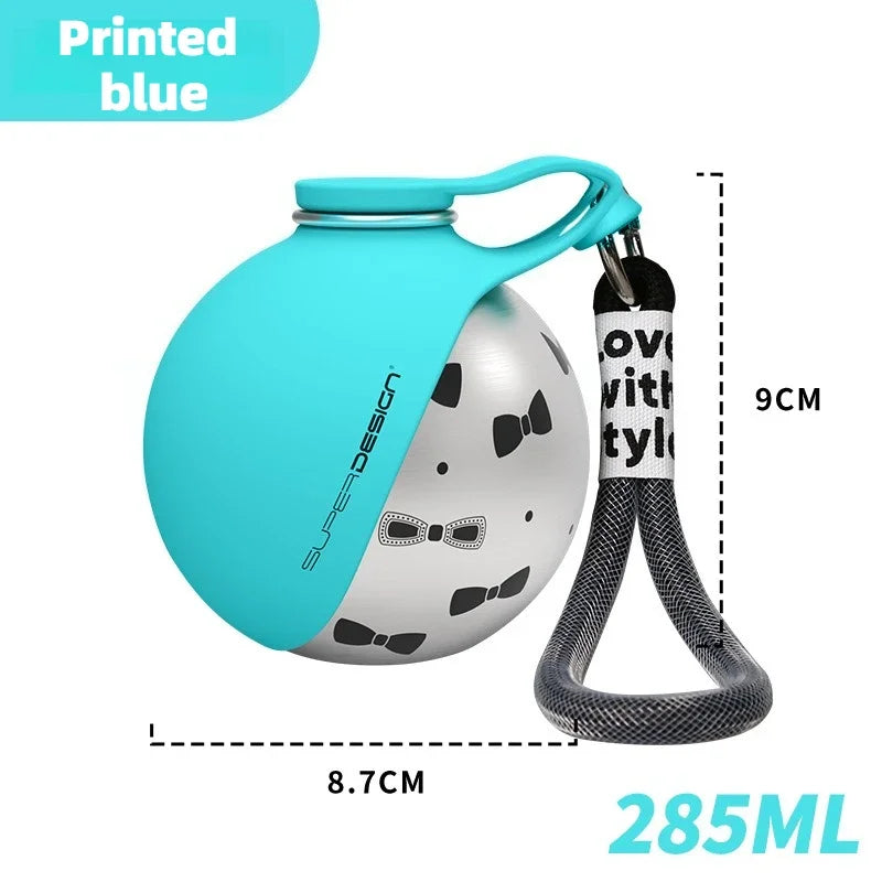 Pet Water Bottle 304 Stainless Steel Collapsible Ball Shaped Drinking Device Portable Dog Bowl for Small Dogs Outdoor Portable